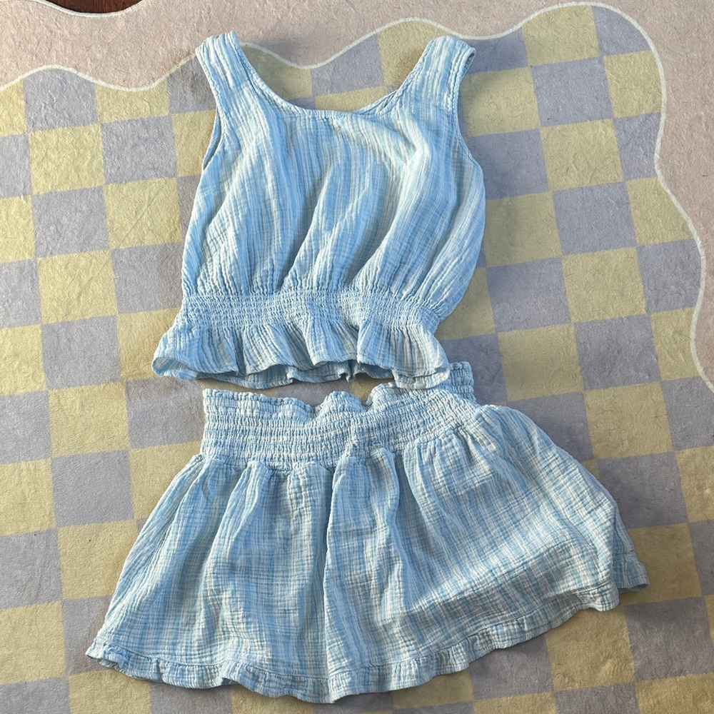 Cotton blue Top and Skirt Set